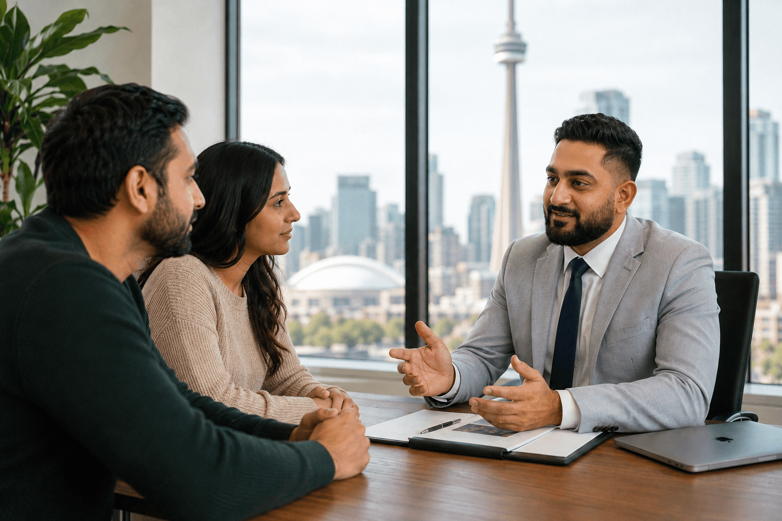 Amit Chopra advising a couple during a Toronto home-buying consultation